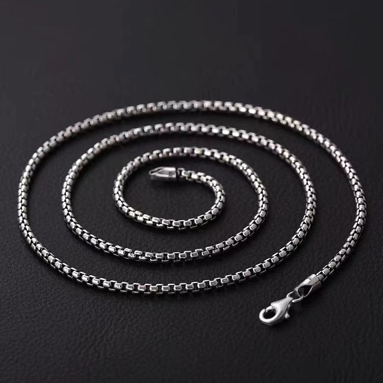 Collana con ciondolo a forma di scatola rotonda minimalista in argento S, edizione coreana, stile corto, con catena e senza ciondolo_voghion.com