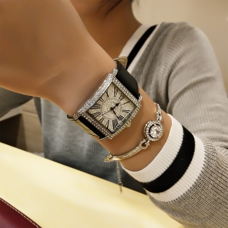Square Full Diamond Colorful Women's Roman Scale Versatile Fashion Student Watch_voghion.com