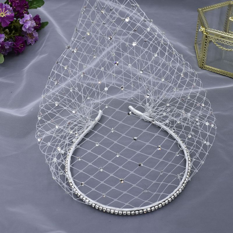 Faixa de cabelo com véu de cristal brilhante para mulheres - elegante acessório de cabeça para noivas com malha densa de strass, perfeito para casamentos, festas e ocasiões especiais_voghion.com