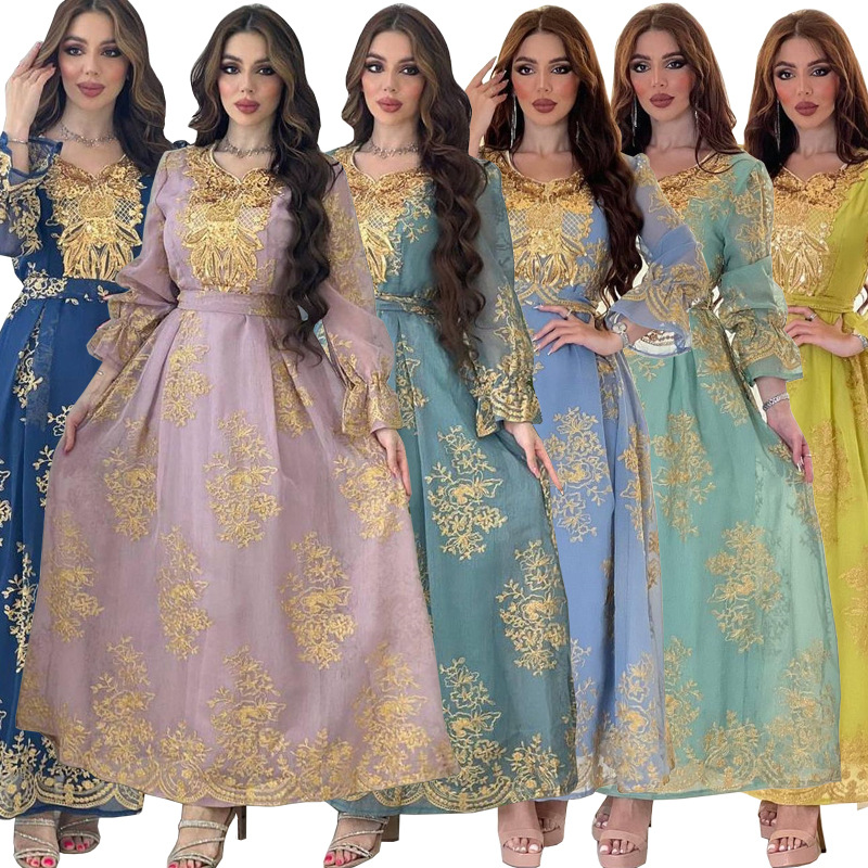 Vestido de cena de fiesta musulmana con apliques bordados_voghion.com