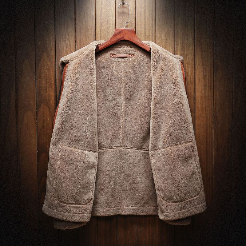 Giubbotto bomber in similpelle da uomo – Cappotto slim fit con fodera in montone (M-5XL, nero, antivento)_voghion.com
