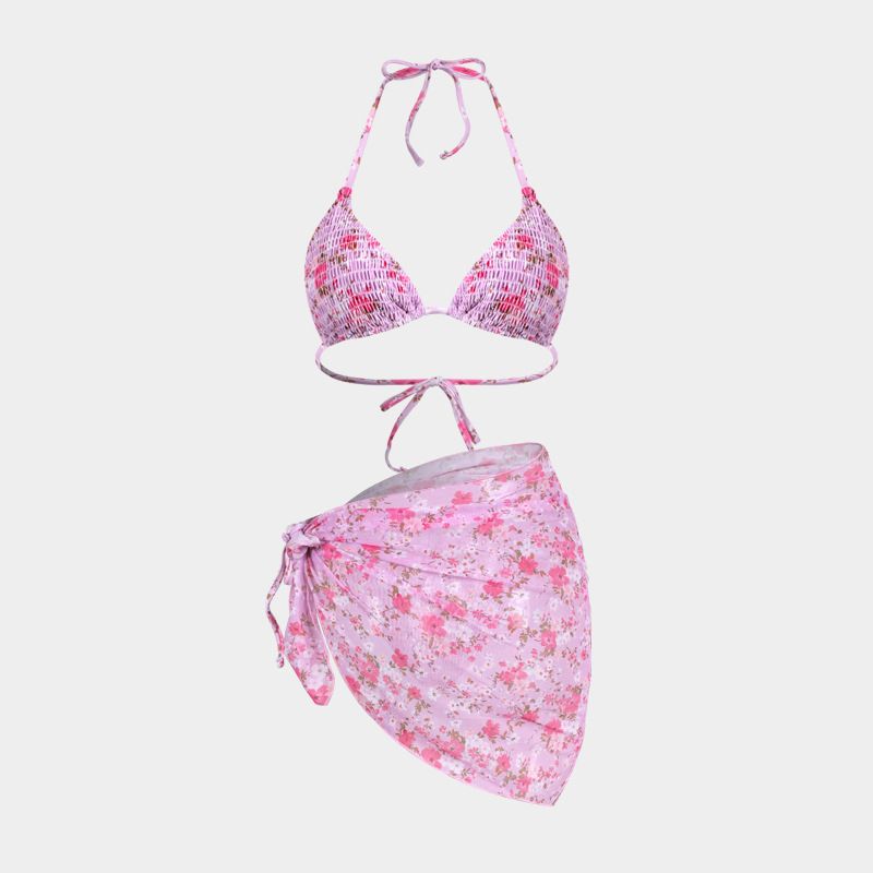 Vêtements pour femmes Jupe en gaze Fendue Bikini de Vacances Maillot de Bain Sexy Imprimé Bikini Ensemble Trois Pièces_voghion.com