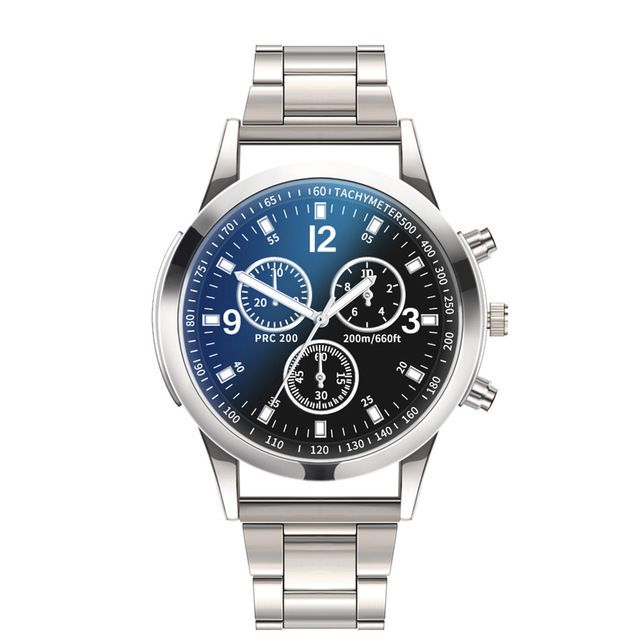Bunte blaue Lichtglas drei Augen Stahlband Quarz Geschenk Herrenuhr_voghion.com