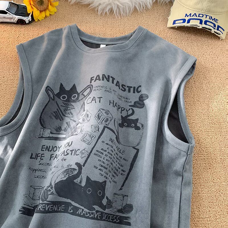 Herrenbekleidung Retro-Weste Ärmelloses T-Shirt im Vintage-Stil für Herren – Locker geschnittenes, lässiges Tanktop aus gewaschener Baumwolle für den Sommer (mehrere Farben)_voghion.com