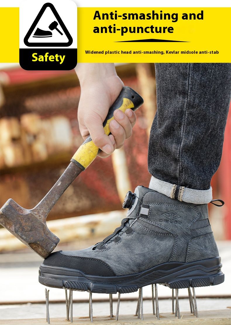 Rotating Buttons Work Boots Men Steel Toe Shoes Safety Boots Puncture-Proof Protective Shoes Waterproof Indestructible Shoes New_voghion.com