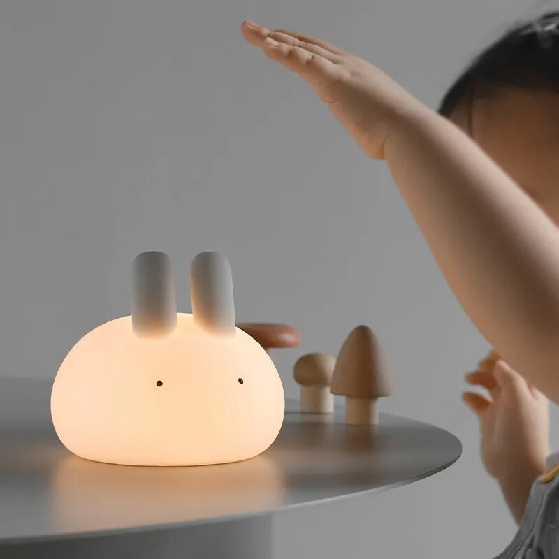 Luz nocturna recargable de silicona suave con temporizador, iluminación para bebé, regalo para mamá, decoración de dormitorio para niños, lámpara bonita de conejito para novia_voghion.com