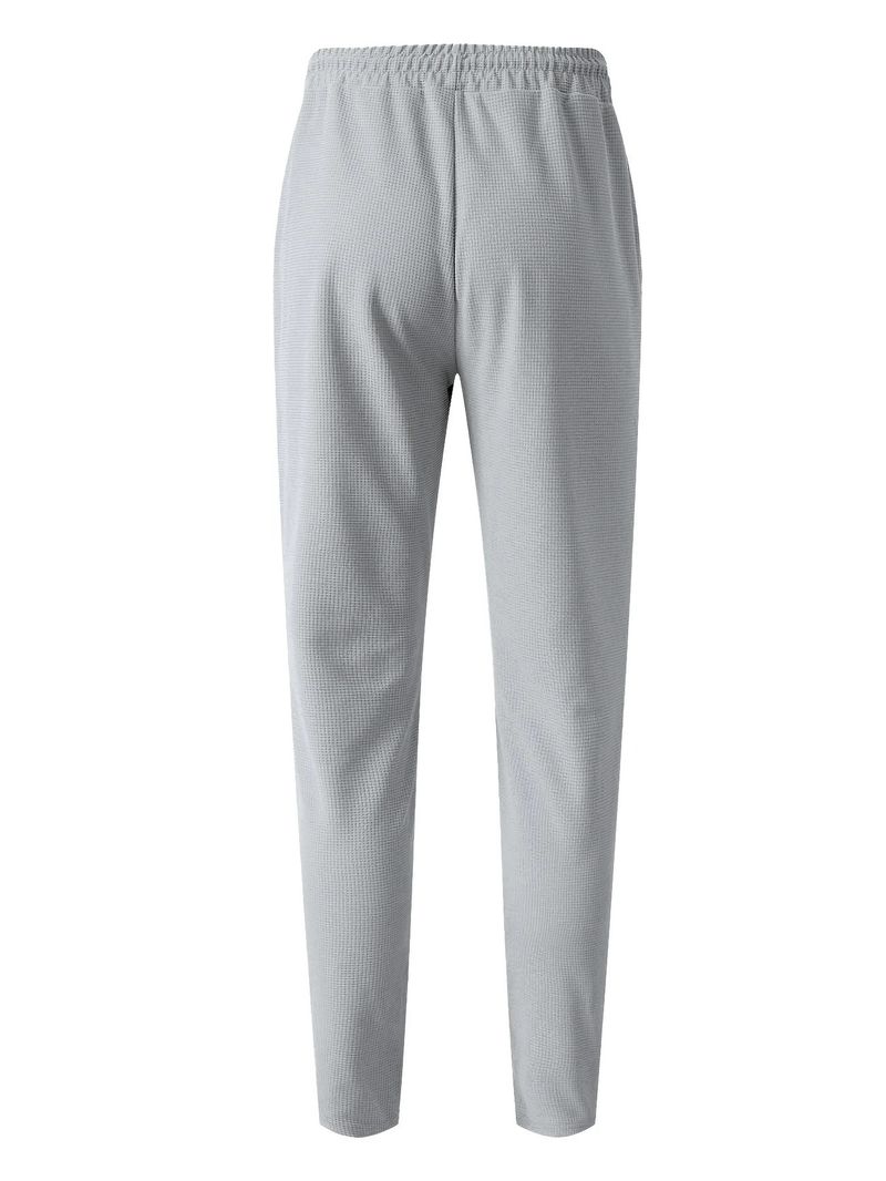 Men's Waffle-Knit Casual Pants -Straight Leg Lounge Pants With Drawstring (White/Grey/Black/Blue/Khaki) - Spring & Fall Essential S-XXXL_voghion.com