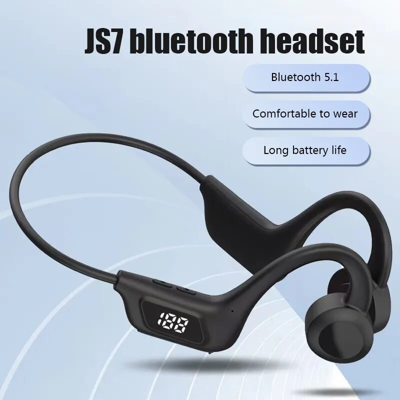 JS7 Cuffie a conduzione ossea Display a LED Auricolari con microfono Gancio per l'orecchio Auricolare Bluetooth Fone wireless_voghion.com