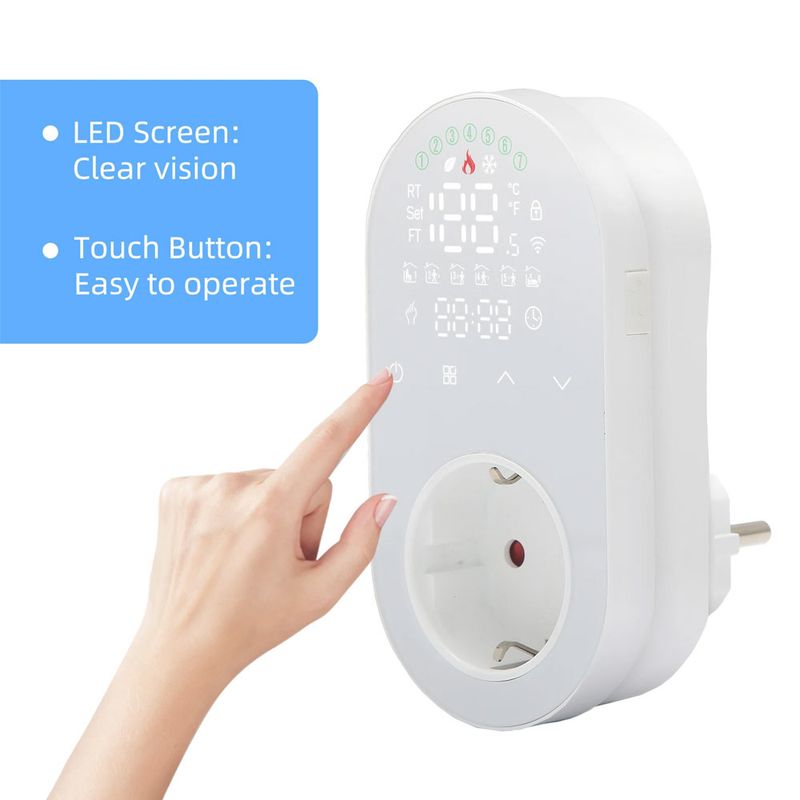 Tuya Smart WiFi Ψηφιακός Θερμοστάτης Θέρμανσης με Έλεγχο Θερμοκρασίας 16A, Πρίζα, Βύσμα, Εφαρμογή, Alexa, Google Home_voghion.com