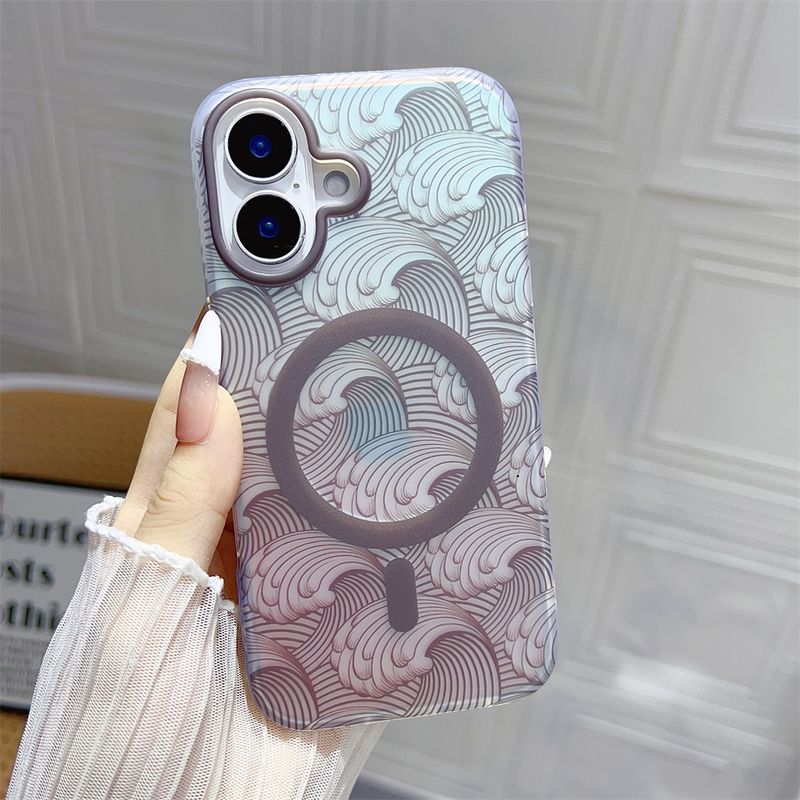 Modisches Wellenmuster für Magsafe, magnetisches kabelloses Ladeetui für iPhone 11 12 13 14 15 16 Pro Max Plus, harte PC-Stoßstangenabdeckung_voghion.com