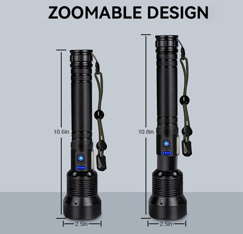 XHP70 High Brightness Aluminum Alloy Zoom Emergency Rechargeable Outdoor Camping COB Flashlight XHP90_voghion.com