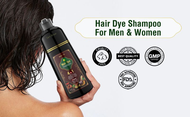 OUKEYA Natürliches Haarfärbeshampoo zur Grauabdeckung – 4-in-1-Formel zum Färben, Pflegen und Stärken mit langanhaltender brauner Farbe (500 ml)_voghion.com