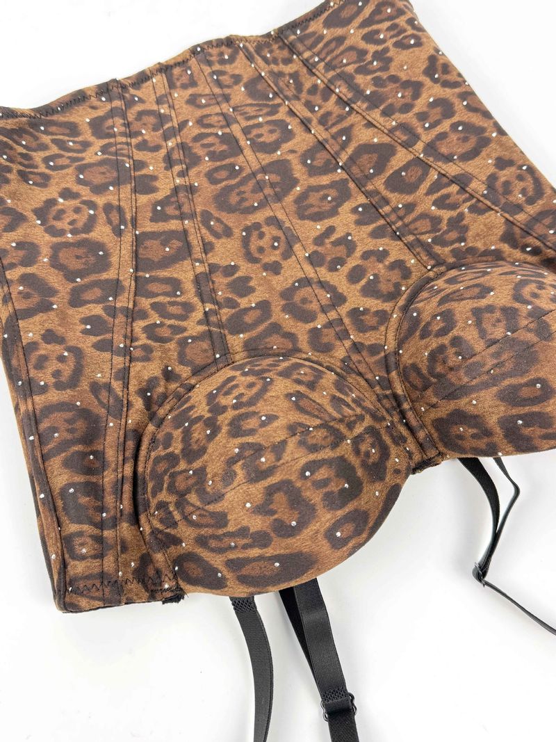 Women's Clothing Golden Brown Leopard Suede Short Vest Camisole Inner Wear Can Be Worn Outside Elastic Gathered Fishbone Body Shaping Bra_voghion.com