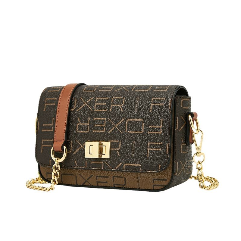 FOXER/ Borsa a tracolla vintage da donna con stampa Golden Fox e catena per telefono_voghion.com