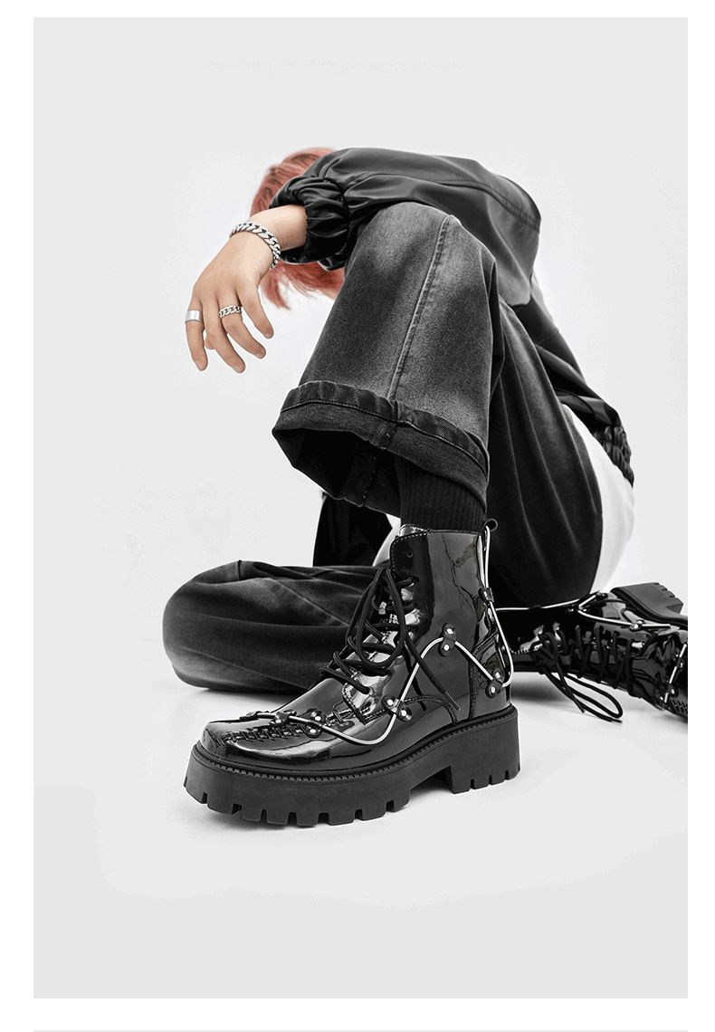 Men’s Shoes lace up niche design Martin boots thick soled platform cake British style cool single boots_voghion.com