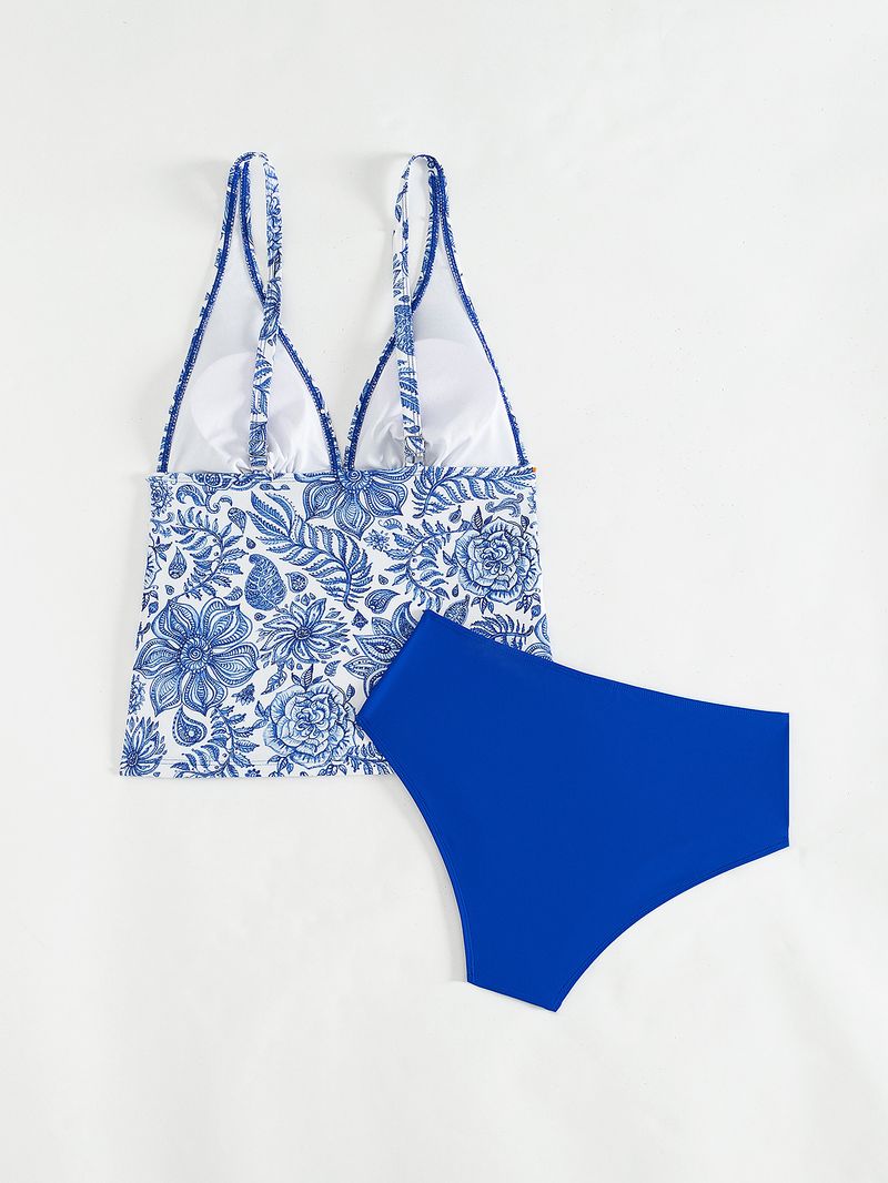Costume da bagno intero con stampa a V profonda da donna_voghion.com