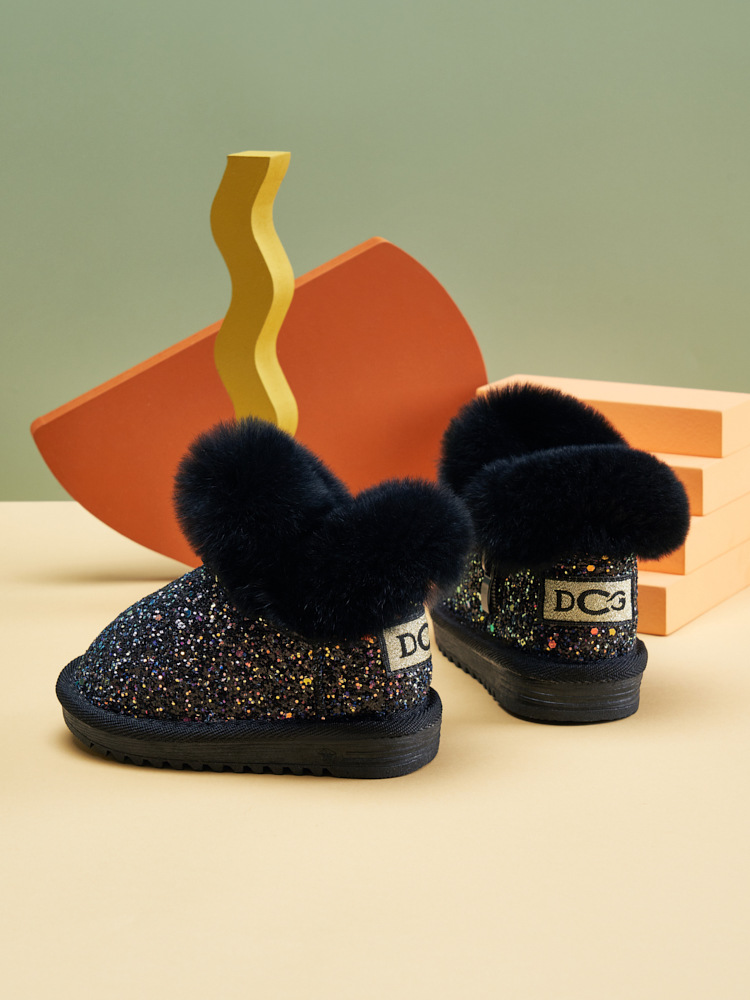 Mädchen-Schneestiefel, Leder und Fell integriert, wasserdichte Kinder-Plüsch-Winterschuhe, Kinder-Baumwollstiefel, klein_voghion.com