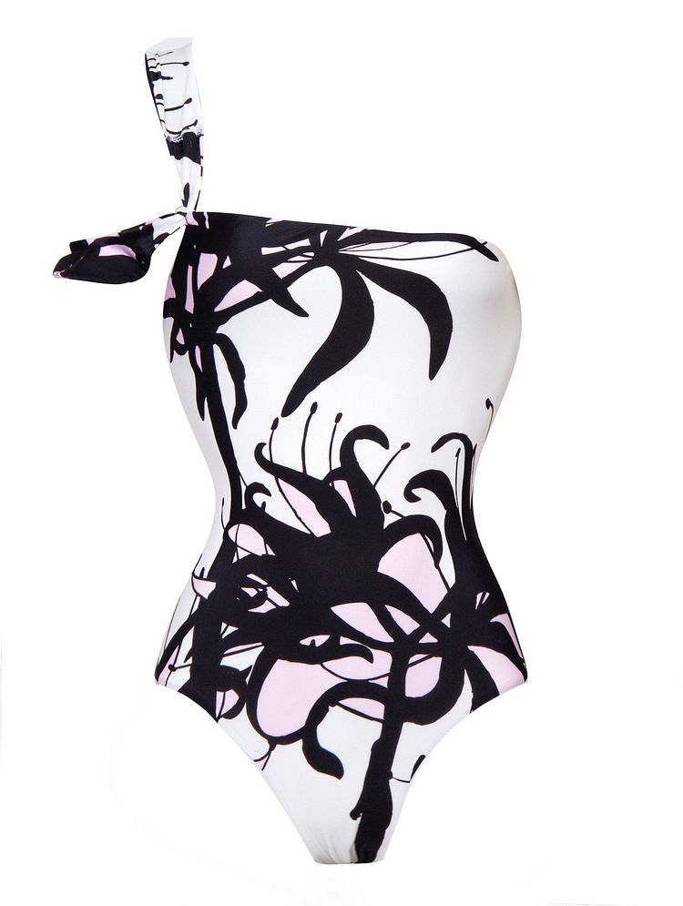 Maillot de bain une pièce élégant à imprimé encre et taille haute pour femme de style chinois_voghion.com