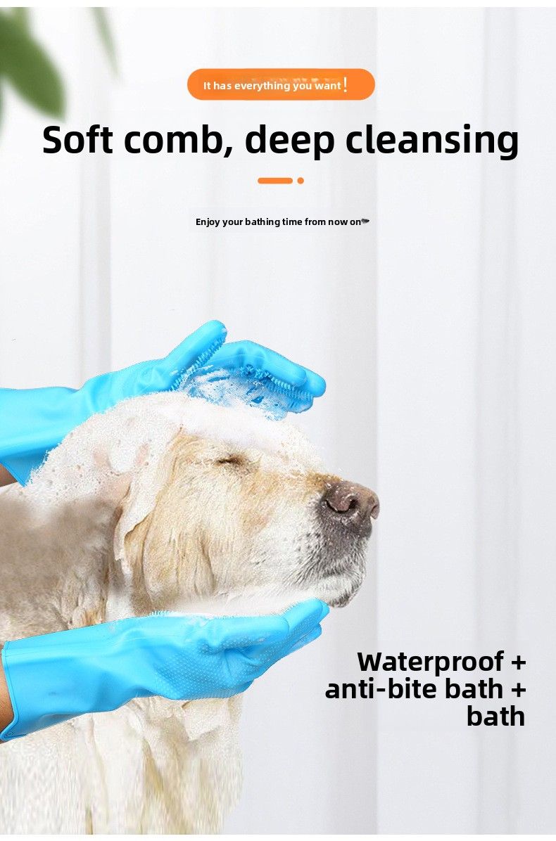 Set de aseo para mascotas de 2 piezas, guantes de lavado para perros con diseño mejorado de cinco dedos, cepillo de baño de silicona para depilación, masaje y depilación para perros C_voghion.com