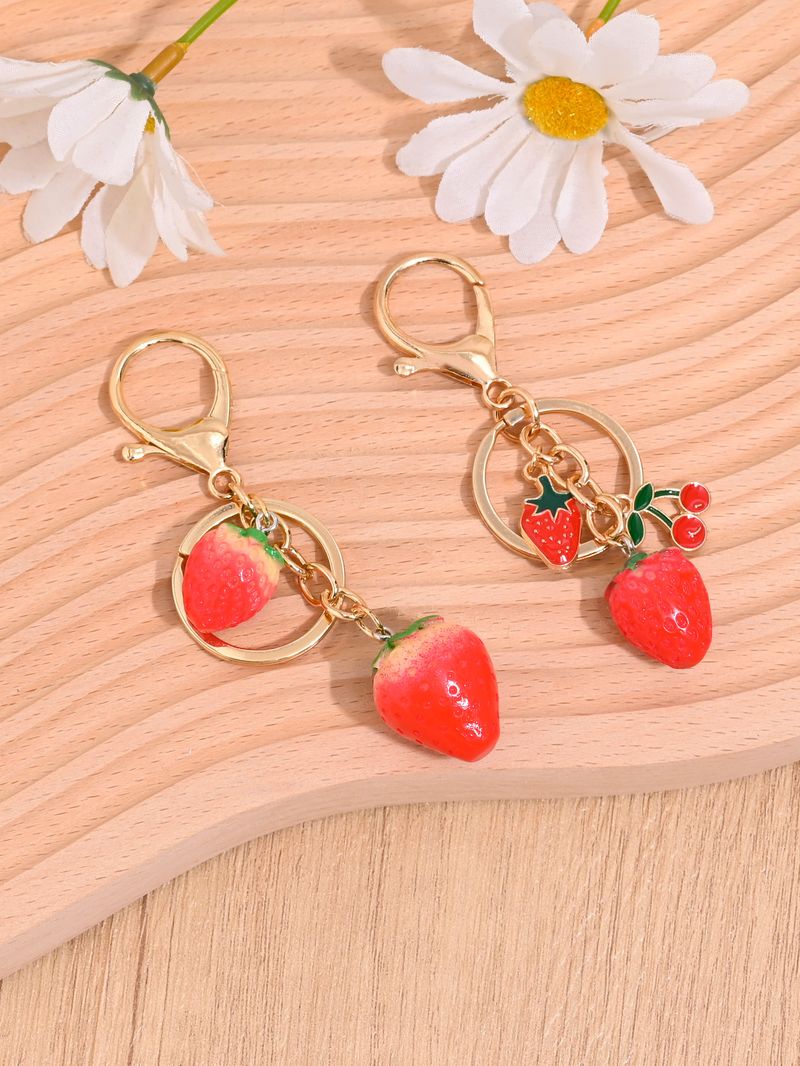 Portachiavi giapponese coreano a forma di fragola e ciliegia per donna, squisito e carino_voghion.com
