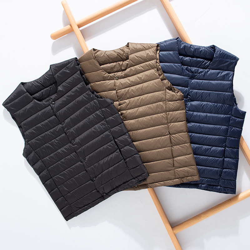 Off-Season New Men's Lightweight Down Jacket Stand Collar Coat Youth Plus Size Sleeveless Vest_voghion.com