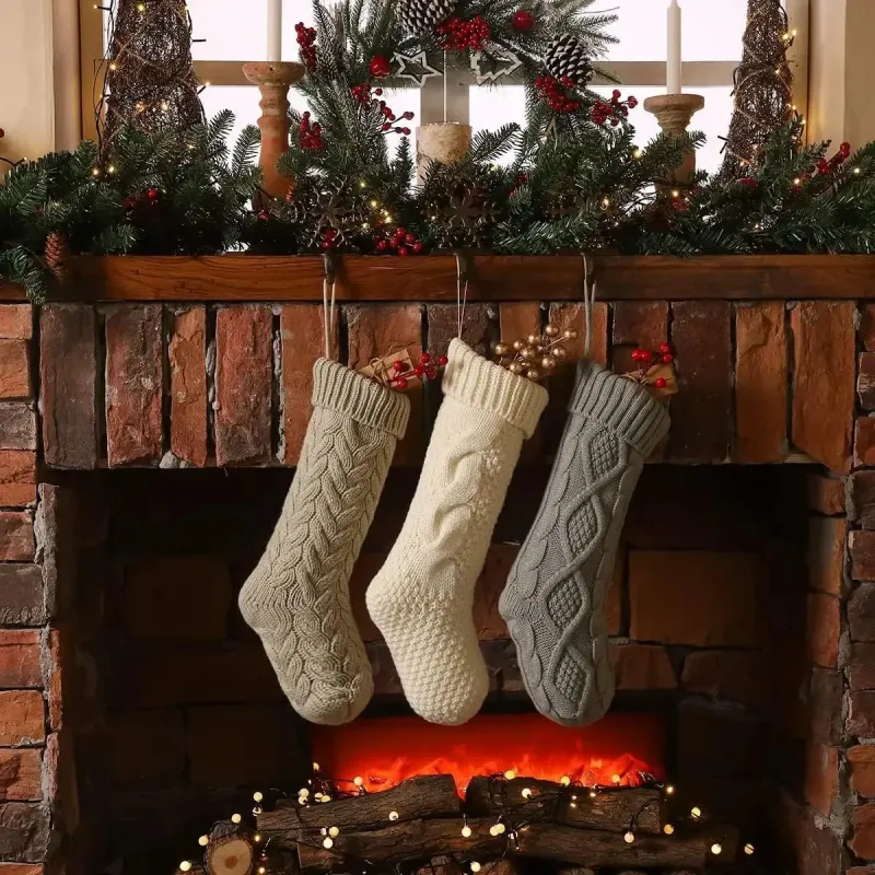 3-8 confezioni di calze a maglia rustiche da 18 pollici con etichette con il nome, utilizzate per decorazioni natalizie per feste in famiglia 241111_voghion.com