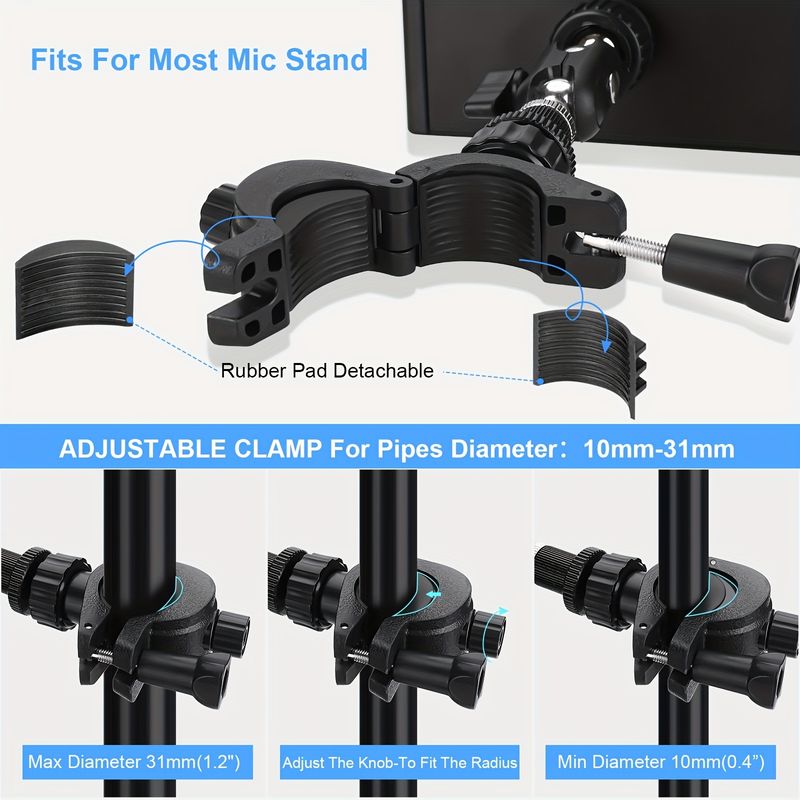 4.7-13.5" Tablet And Smartphone Holder Microphone Stand With 360-Degree Rotatable Swivel Mount For Music Sheet Live_voghion.com