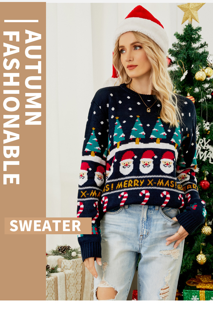 Weihnachten Damenbekleidung Herbst und Winter Nischendesign Pullover Damen Weihnachtsbaum Pullover Pullover kleiner Schneemann dicker Pullover_voghion.com