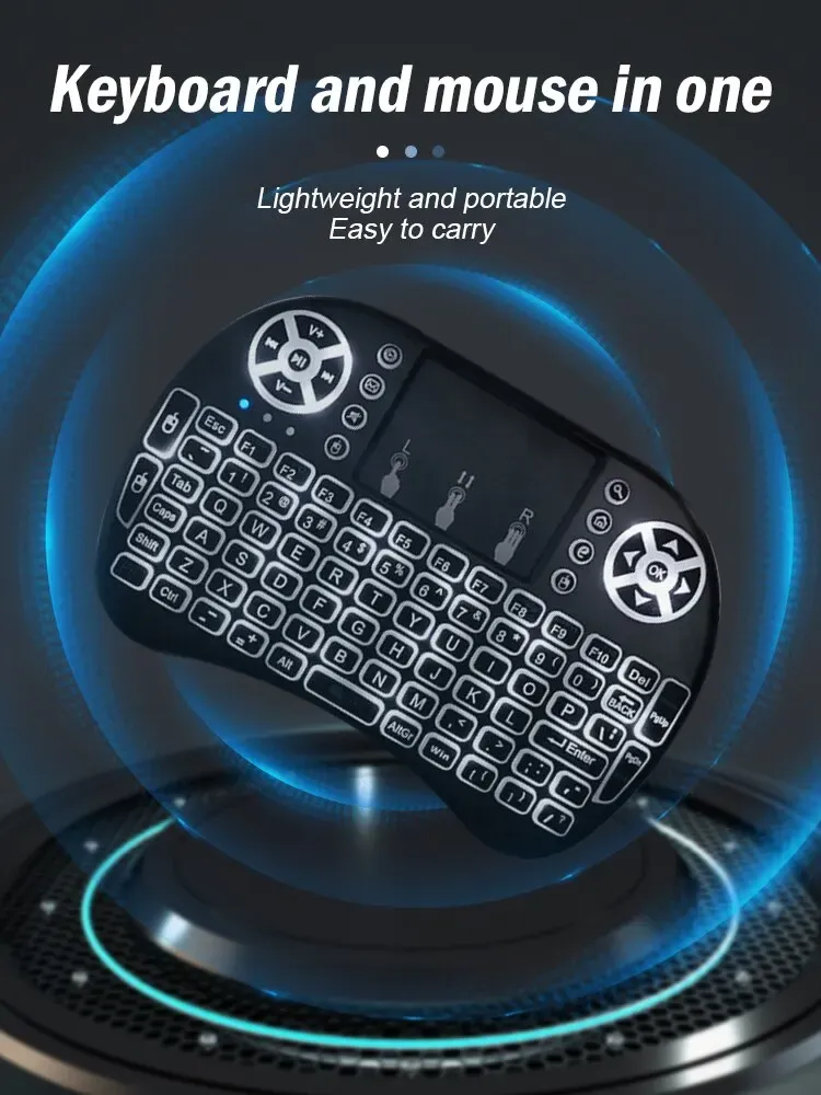 Mini tastiera wireless da 2,4 GHz con retroilluminazione inglese russo spagnolo Air Mouse Remote Touchpad per Android TV Box Digital_voghion.com