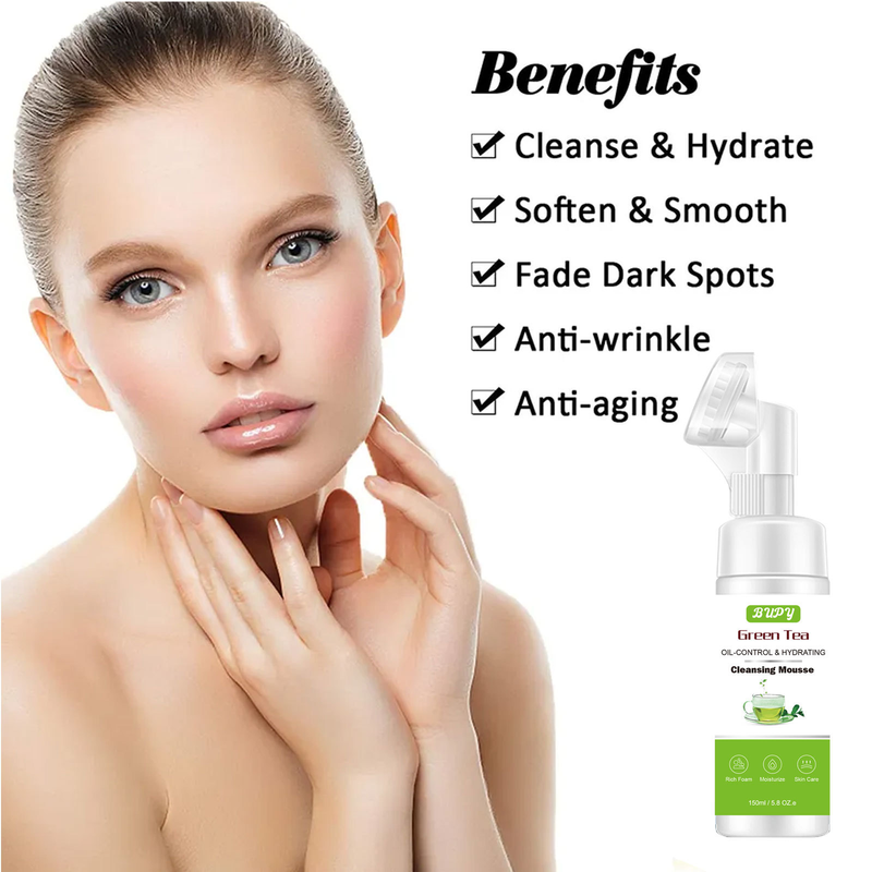 Tea BUPY Green Cleansing Mousse Mild foam Wash and Unload Two in One Amino Acid Facial Cleanser New Product              Amo_voghion.com