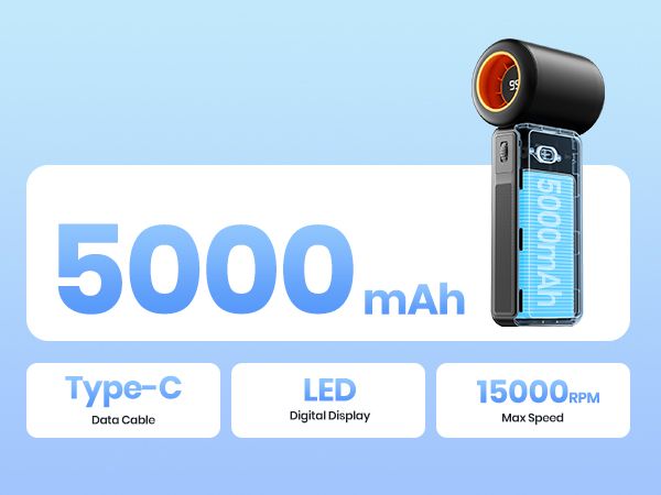 5000mAh Handheld USB Turbo Super Strong Wind Infinite Gear Adjustment Long Battery Life Rechargeable Multipurpose Pocket_voghion.com