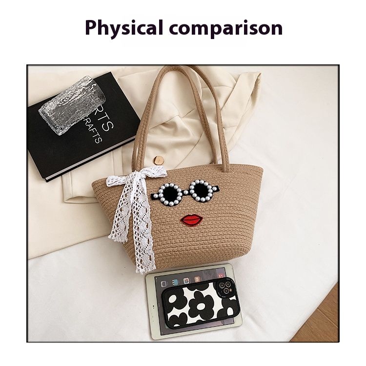 Borsa da spiaggia in corda di cotone personalizzata e alla moda per ragazze autunno 2024 fai da te_voghion.com