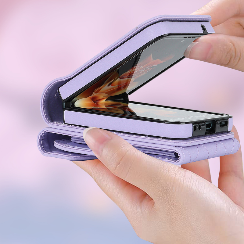 Suitable for the new Samsung ZFlip3 oblique organ mobile phone case folding ZFlip4 small fragrance ring mobile phone leather case_voghion.com