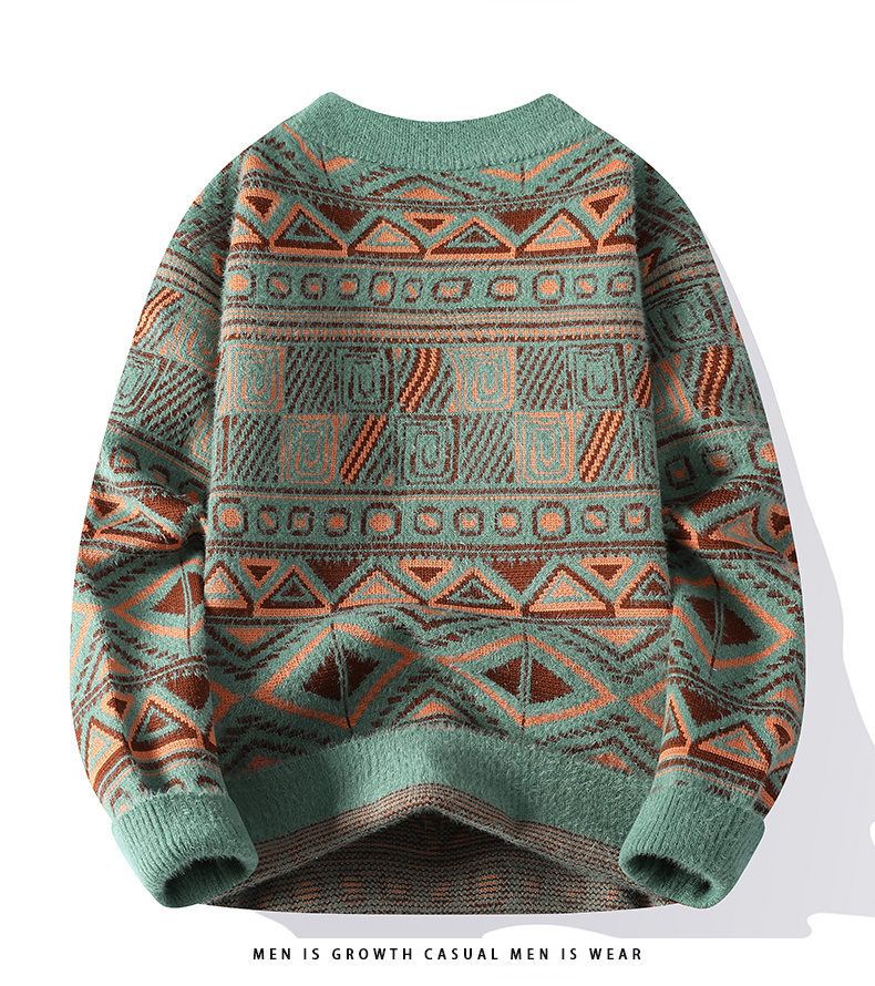 Herrenbekleidung Wintermode Strickpullover Halbrollkragenpullover mit Jacquardmuster, atmungsaktiv und maschinenwaschbar, Weiß/Marineblau/Grün (M-3XL)_voghion.com