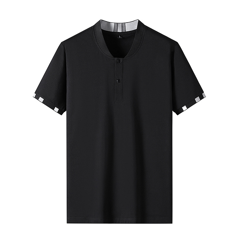 C&J Men's New Round Neck T-shirt Leisure Elastic Short Sleeve_voghion.com