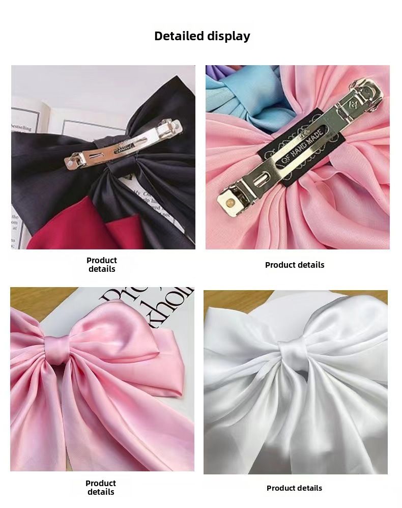 Fermaglio per capelli con fiocco lungo in raso grande retrò multicolore, sciarpa triangolare, fiocco rosso vino, fermaglio a molla, accessori per capelli_voghion.com