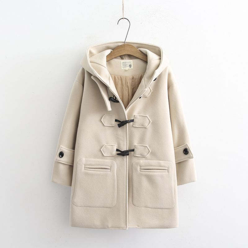 Cappotto di lana da donna di media lunghezza con cappotto di lana da studente con cappuccio_voghion.com