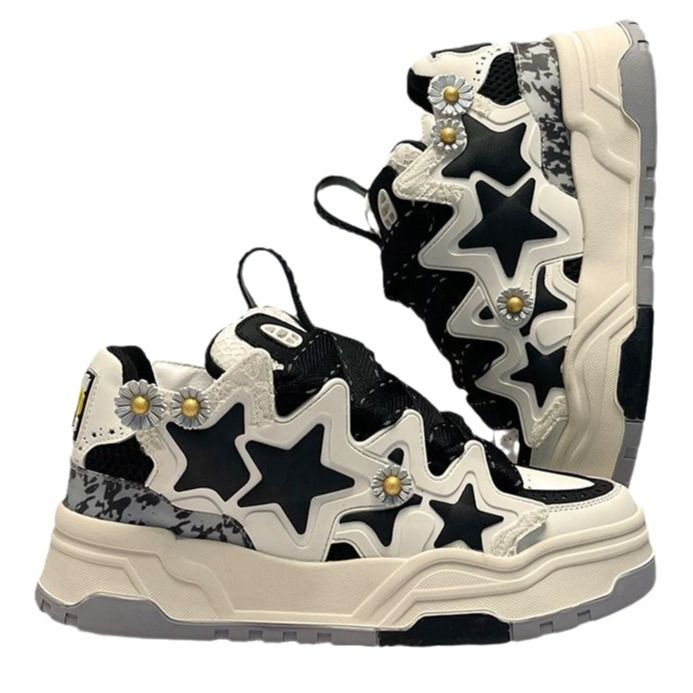 Crema bianca, riso, stelle bianche, design di nicchia del pane, nuove scarpe da uomo e da donna 2025, sneaker versatili da coppia_voghion.com