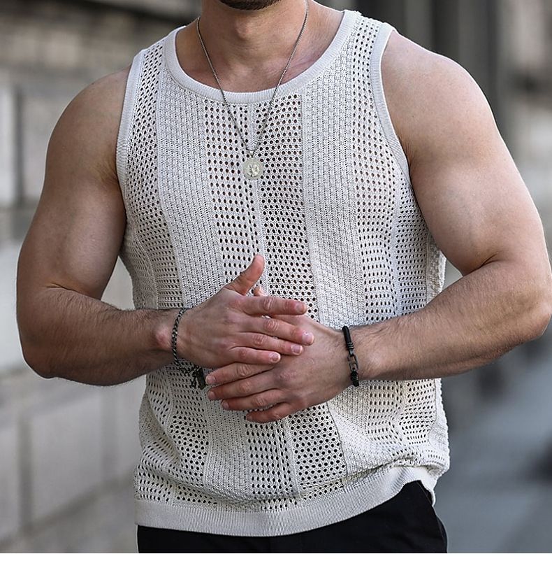 Herrenbekleidung Neuer Hohlstrickpullover Ärmellose Herrenweste Slim Strickweste Herrenweste_voghion.com
