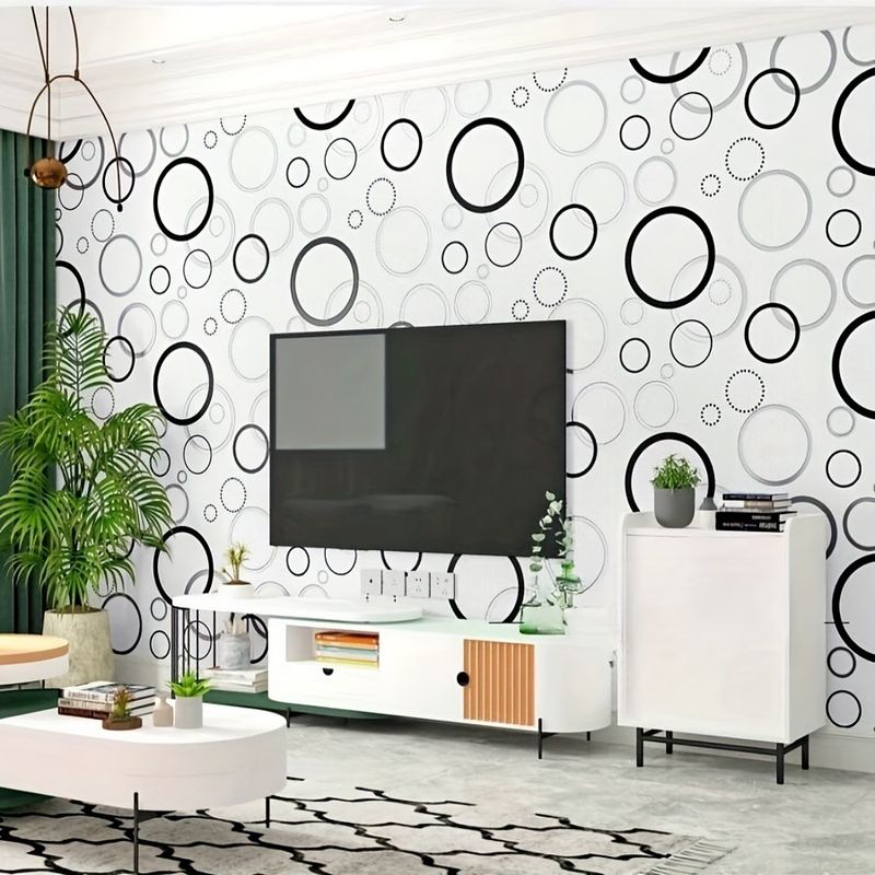 New Black And White Circle Bedroom Living Room Removable Decorative Waterproof Self-adhesive Wallpaper_voghion.com