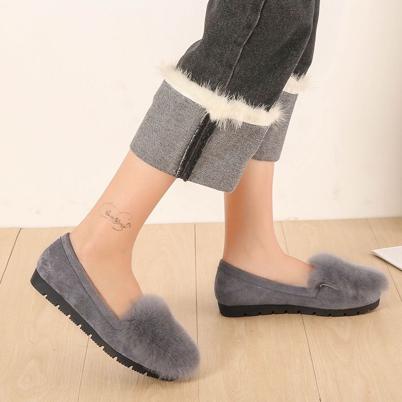 T27 Huidong Yixin Da 2025 Herbst Winter Neue Stil Loafers Echt Kaninchen Fell Faul Flache Schuhe Für Frauen_voghion.com