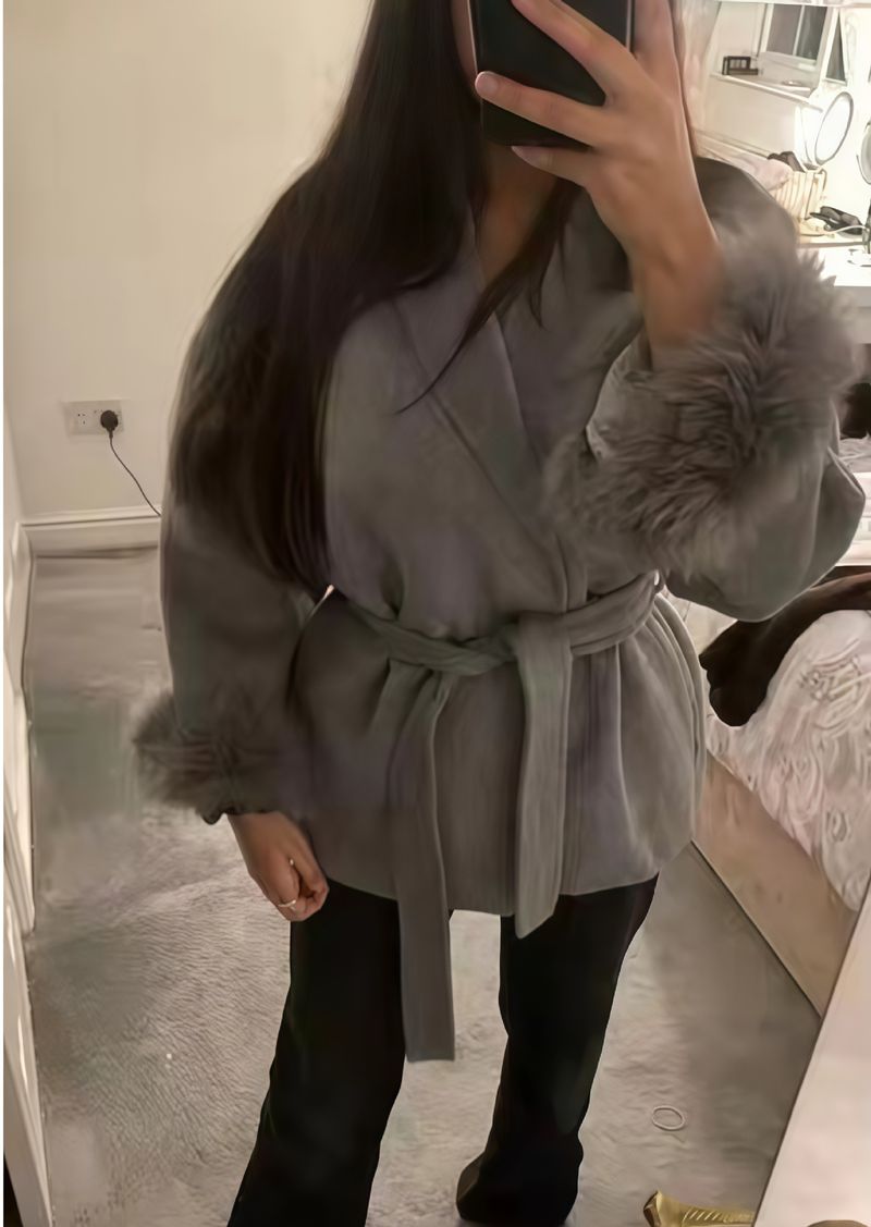 Trenchcoat aus Wollmischung – Langer Damenmantel mit übergroßem Revers und Gürteldetail für elegante und lässige Kleidung_voghion.com