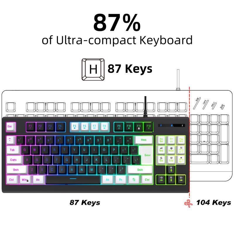 87-key Wired Gaming Keyboard Cool Mechanical Feel, RGB Colorful Lighting, Compatible With Computers, Laptops, And USB_voghion.com