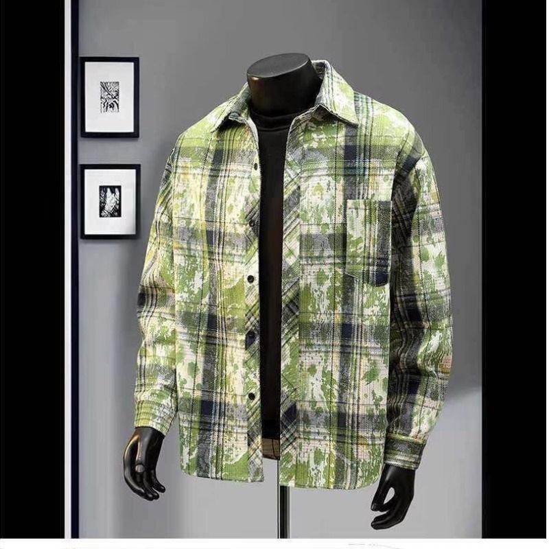 Camicia a quadri tie-dye 2025 per ragazzi, camicia a maniche lunghe primavera-autunno, giacca in stile coppia trendy e di nicchia_voghion.com