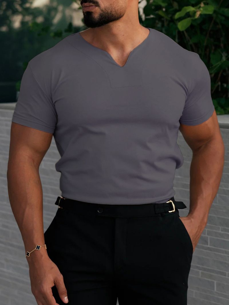 Men's Summer Stretch Fitness T-Shirt - Breathable Polyester, Comfortable Round Neck, Casual & Workout Tee For Gym, Running, Daily Wear_voghion.com