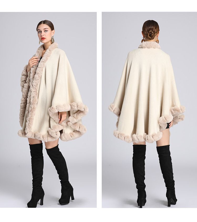 Fur Collar Cape Ladies Large Size Knitted Cardigan Loose Coat Artificial Fur Fashionable And Warm Shawl Cape_voghion.com