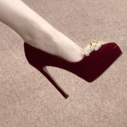 Scarpe da sposa in stile cinese Hanfu per donna, con plateau impermeabile, suola spessa, tacco sottile, tacchi alti rossi in velluto di alta qualità_voghion.com