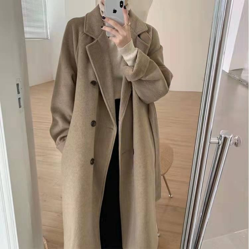 Xi Wu Women's Elegant Woolen Coat, Stylish And Warm Outerwear, Thickened Mid-length Jacket For Autumn And Winter, Hepburn Style_voghion.com