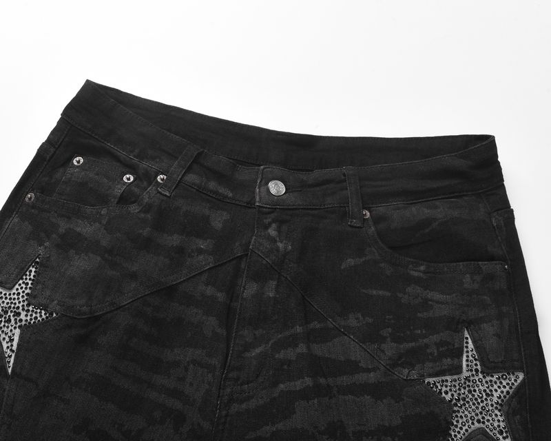 Jeans a gamba larga con motivo a stella a cinque punte, stile High Street, da uomo, lavati e larghi_voghion.com