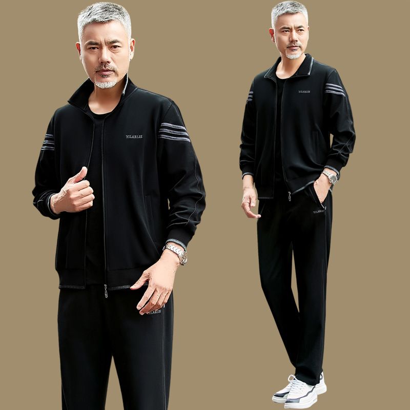 High-end Middle-aged And Elderly Men's Sports Suit Men's Spring And Autumn New Dad Casual Wear Suit Three-piece Set_voghion.com